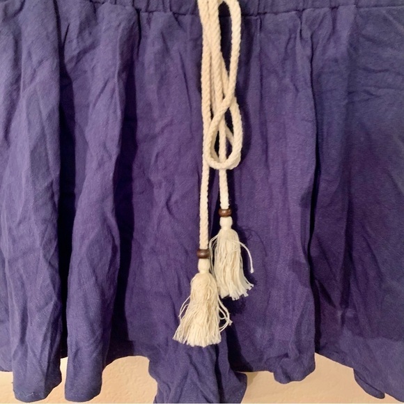 NEW Shorts Large Navy Blue Boho Flowy Elastic Waist Biker Shorts Drawstrings - Picture 3 of 11